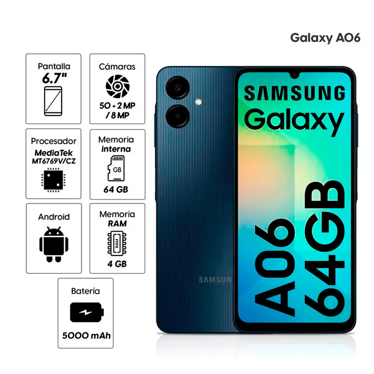 SAMSUNG - Samsung Galaxy A06 4GB RAM - 64GB Color Negro