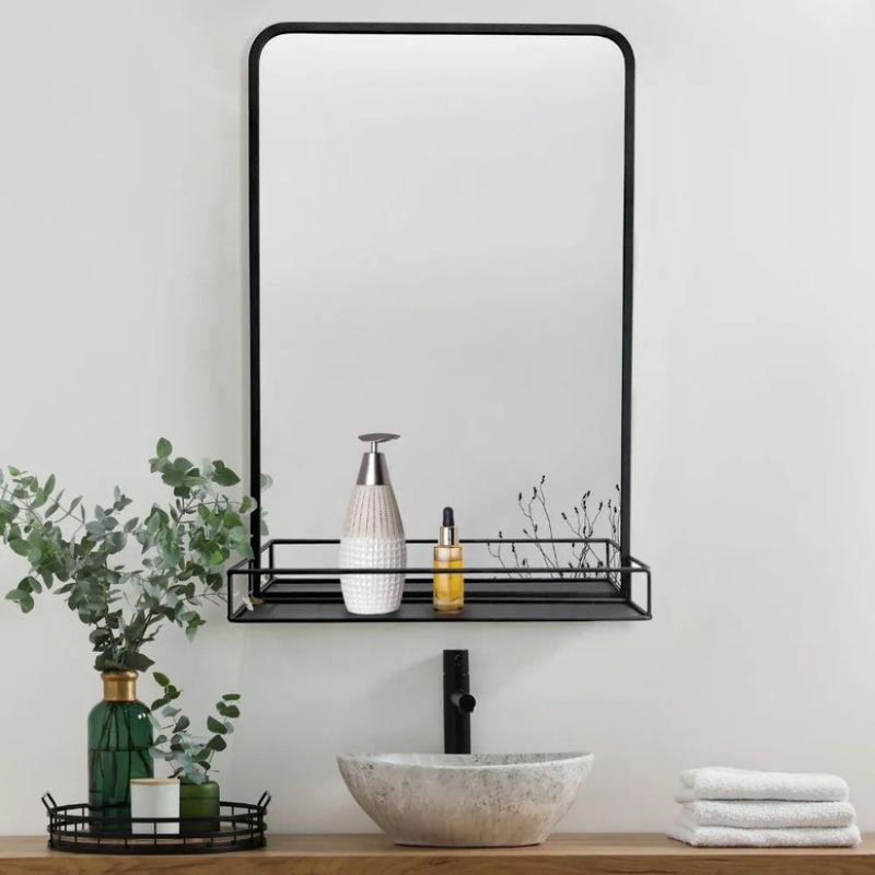 GENERICO - Espejo con marco de metal y repisa metálica