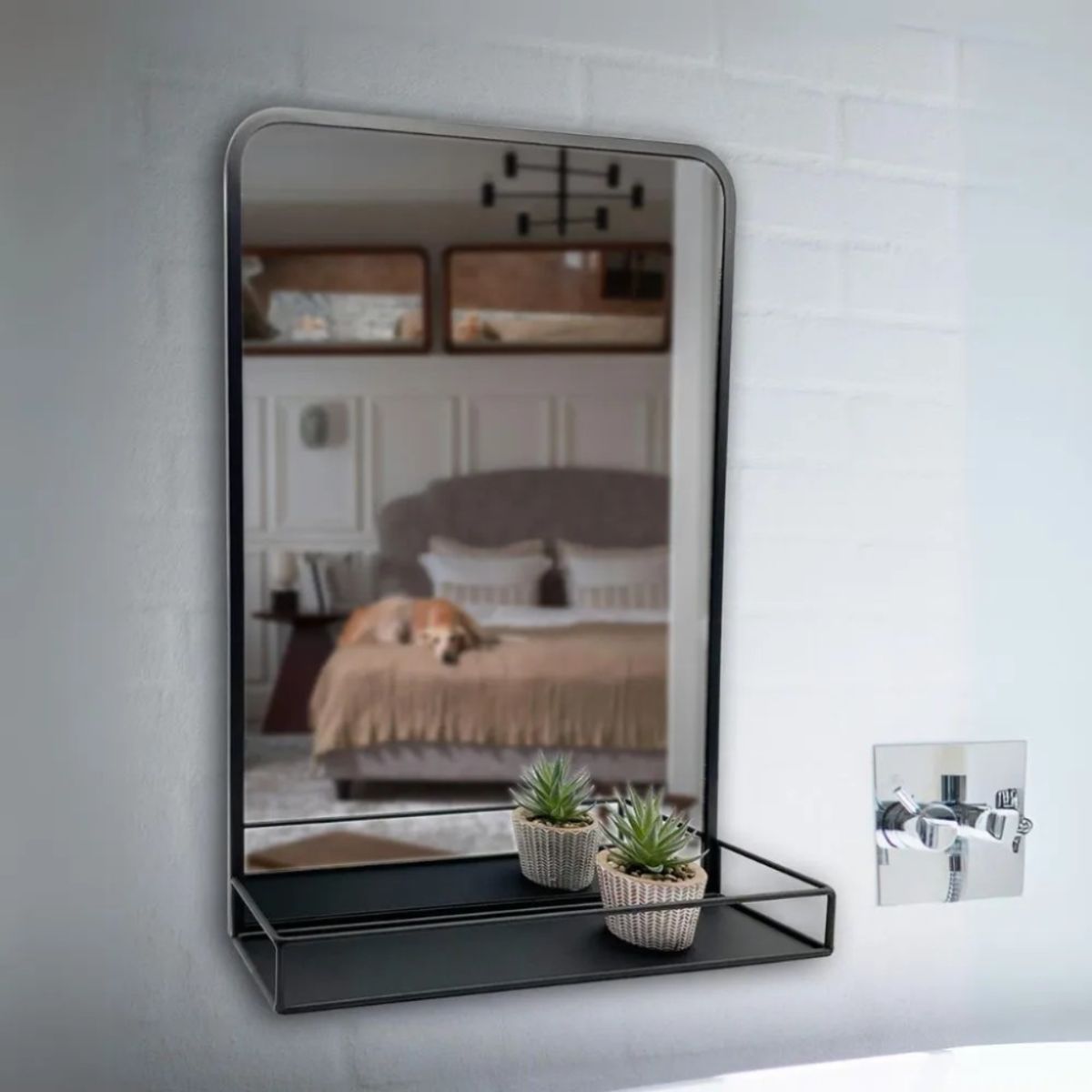 GENERICO - Espejo con marco de metal y repisa metálica