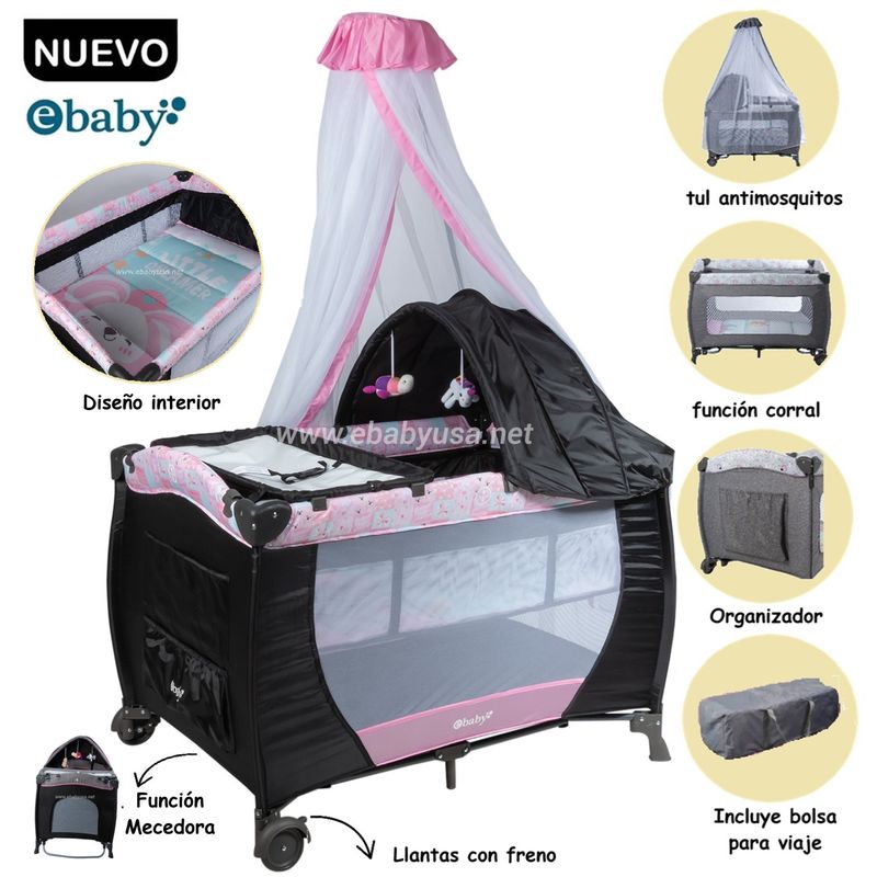 EBABY - Cuna Corral Mecedora con Cambiador Sally 716-BRS
