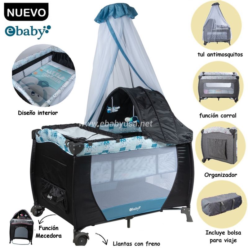 EBABY - Cuna Corral Mecedora con Cambiador Sally 716-AZ