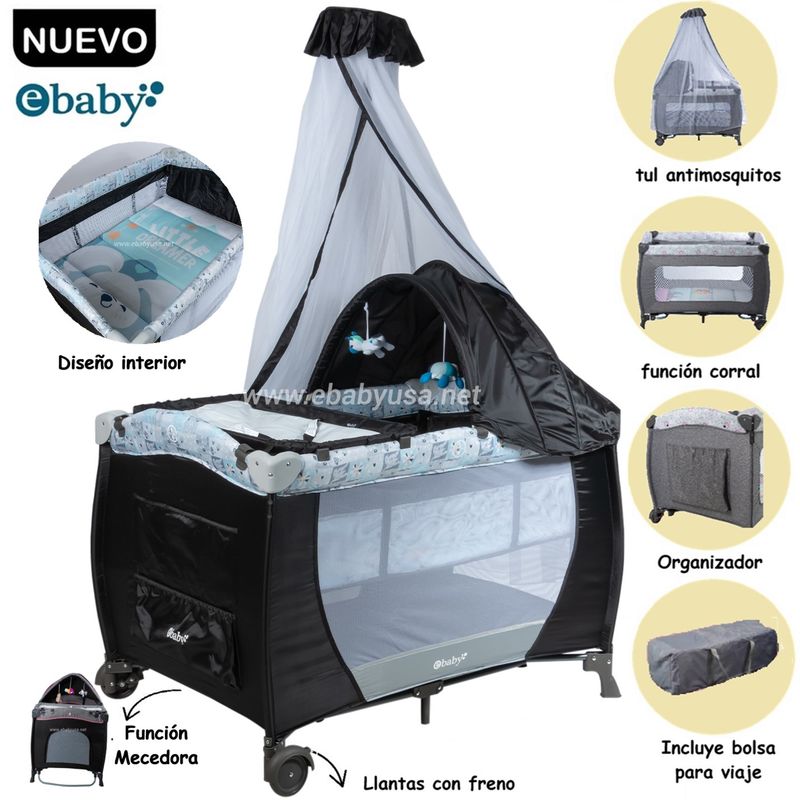 EBABY - Cuna Corral Mecedora con Cambiador Sally 716-AG