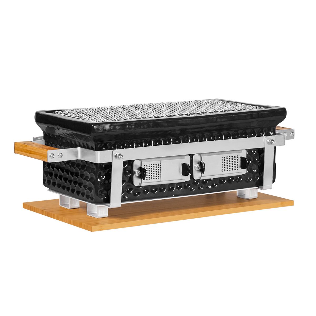 GRILLCORP - Parrilla Rectangular cerámica de mesa Hibachi Negro