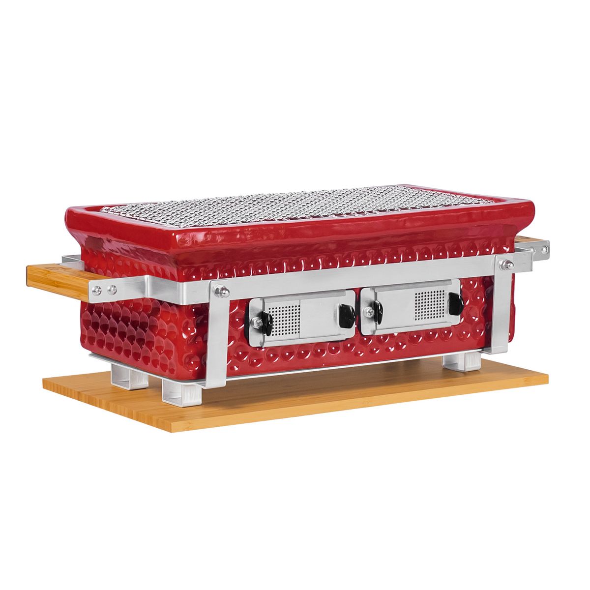 GRILLCORP - Parrilla Rectangular cerámica de mesa Hibachi Rojo