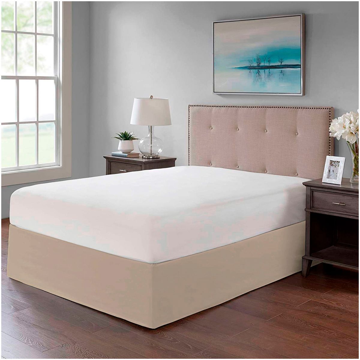 GENERICO - FALDON DE TARIMA KING 200CM x 200CM MINIMAL DRILL 35CM BEIGE CLARO