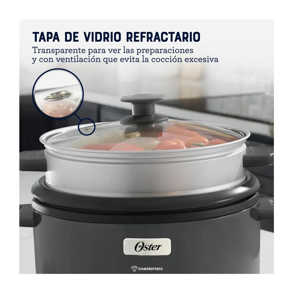 OSTER - Olla Arrocera Oster 15 Tazas 3 en 1 Función de Sofrito Vaporera Gris