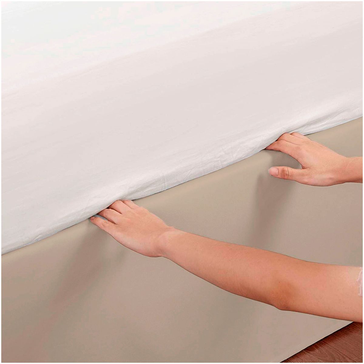 GENERICO - FALDON DE TARIMA KING 198CM x 203CM MINIMAL DRILL 30CM BEIGE CLARO