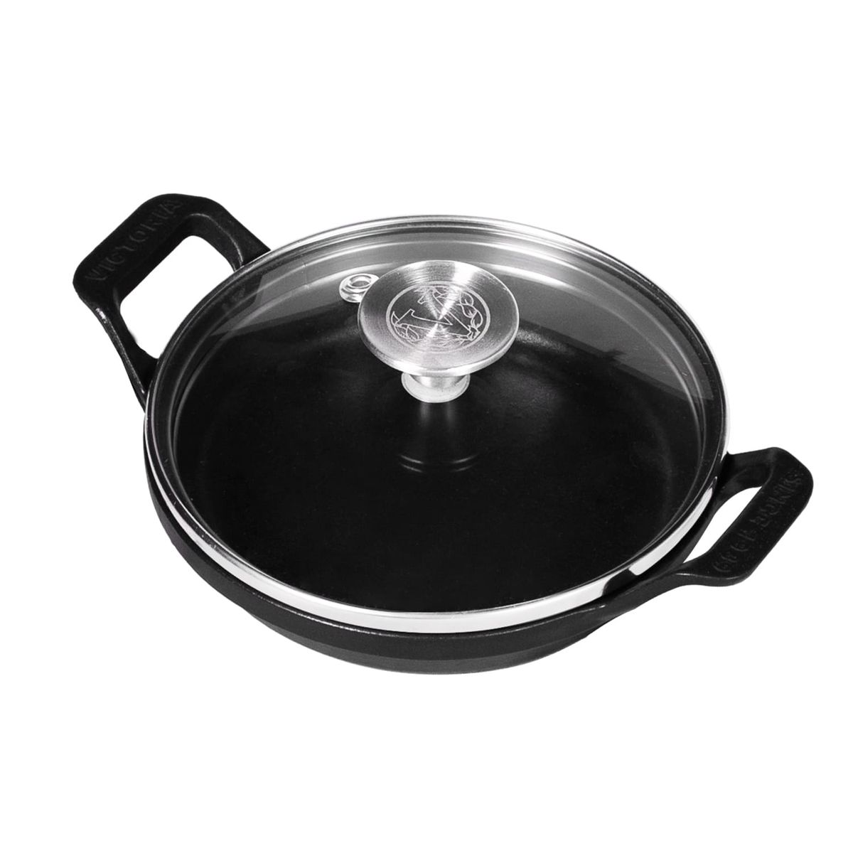 VICTORIA - Cazuela N° 14 de Hierro Fundido Esmaltada C/Tapa de vidrio