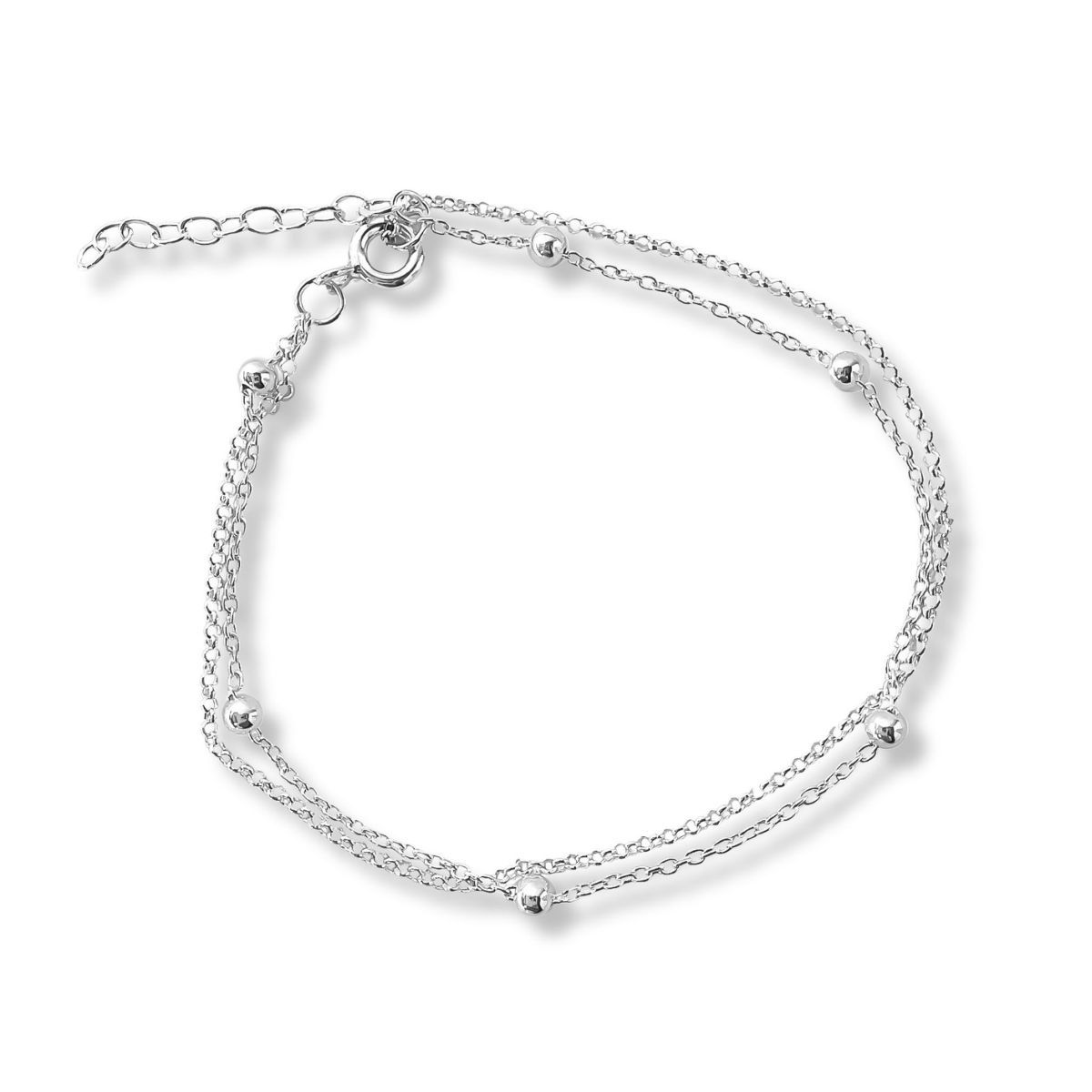 AMBAR JOYERIA - Pulsera de plata 925 Doble Cadena Satelite