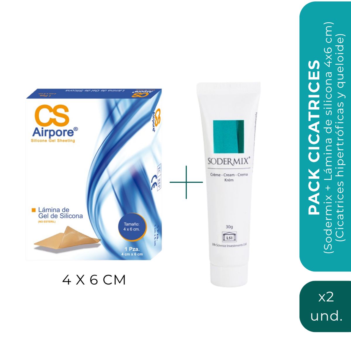 LSI SILDERMA - Pack Cicatrices - Sodermix + Parche Silicona 4x6 cm