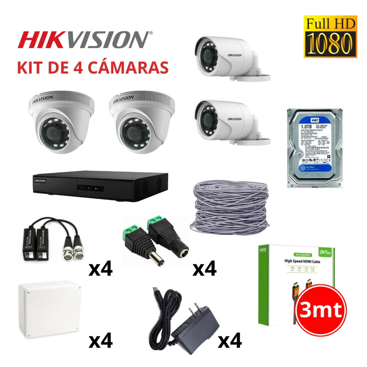 Hikvision - KIT 4 FULL HD 1080P + DISCO SEAGATE