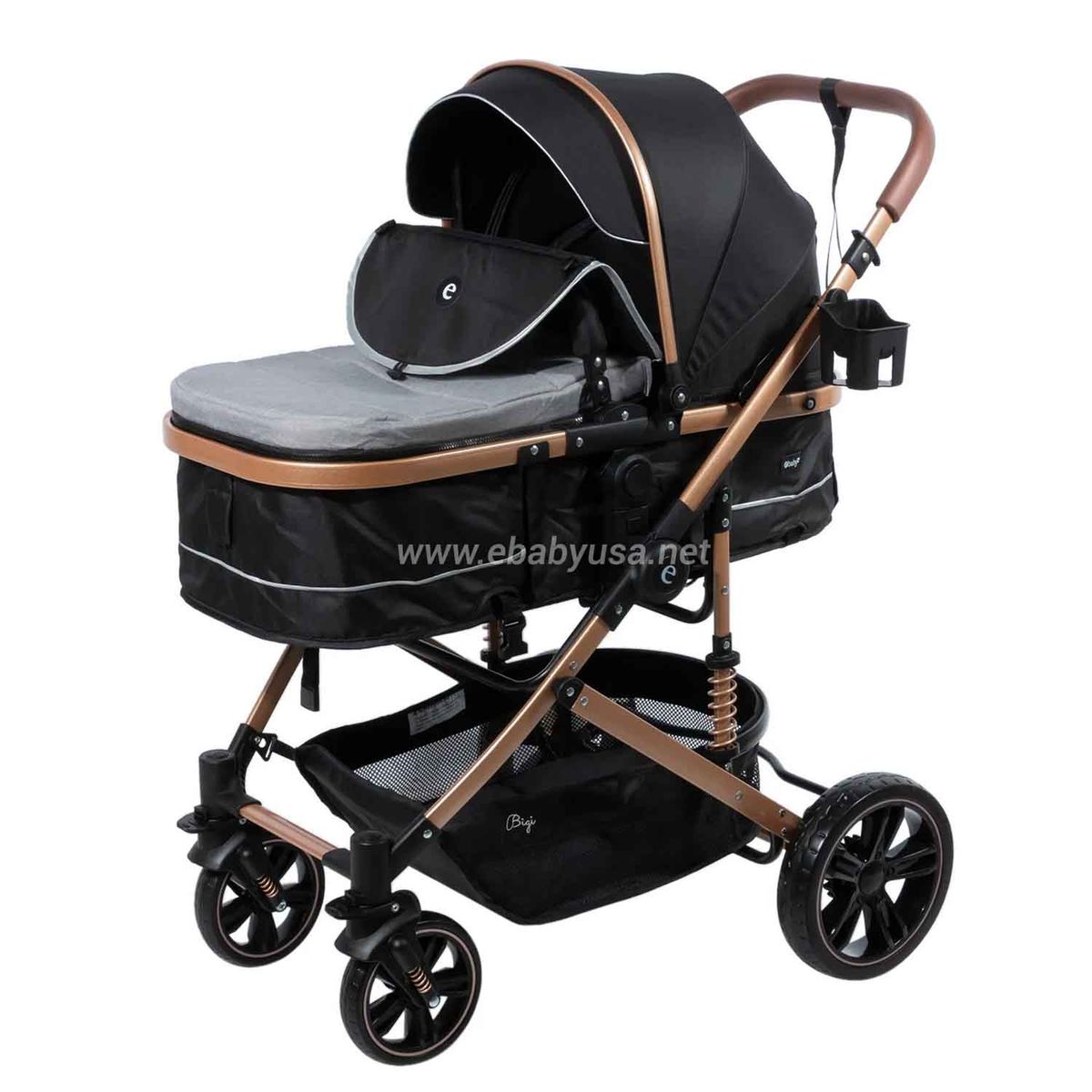 EBABY - Coche Moises para Bebe Bigi con Mango Reversible Gris