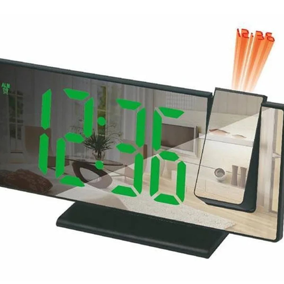 GENERICO - Reloj de escritorio espejo y proyector - Negro con texto verde