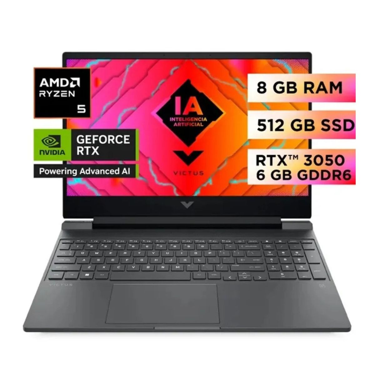 HP - Laptop HP Victus 15-FB2002LA AMD Ryzen5-8645HS 8GB RAM 512GB SSD 156 FHD RTX3050-6GB WIN11 - Plata