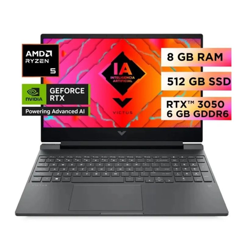 HP - Laptop HP Victus 15-FB2002LA AMD Ryzen5-8645HS 8GB RAM 512GB SSD 156 FHD RTX3050-6GB WIN11 - Plata