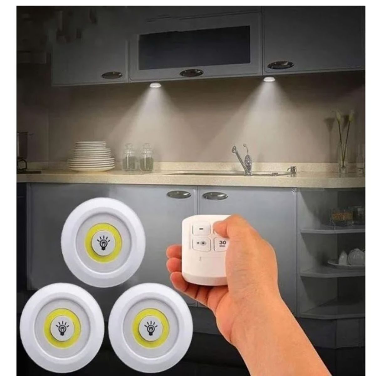 GENERICO - Kit de 3 Luces Led Portátil con Control Remoto y Apagado Automático