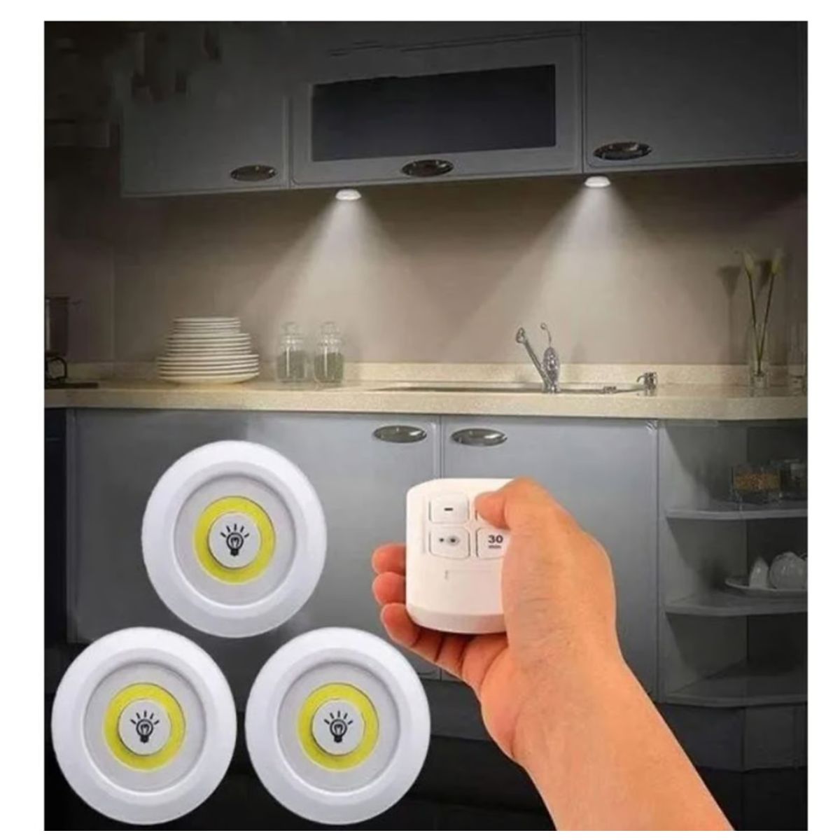 GENERICO - Kit de 3 Luces Led Portátil con Control Remoto y Apagado Automático