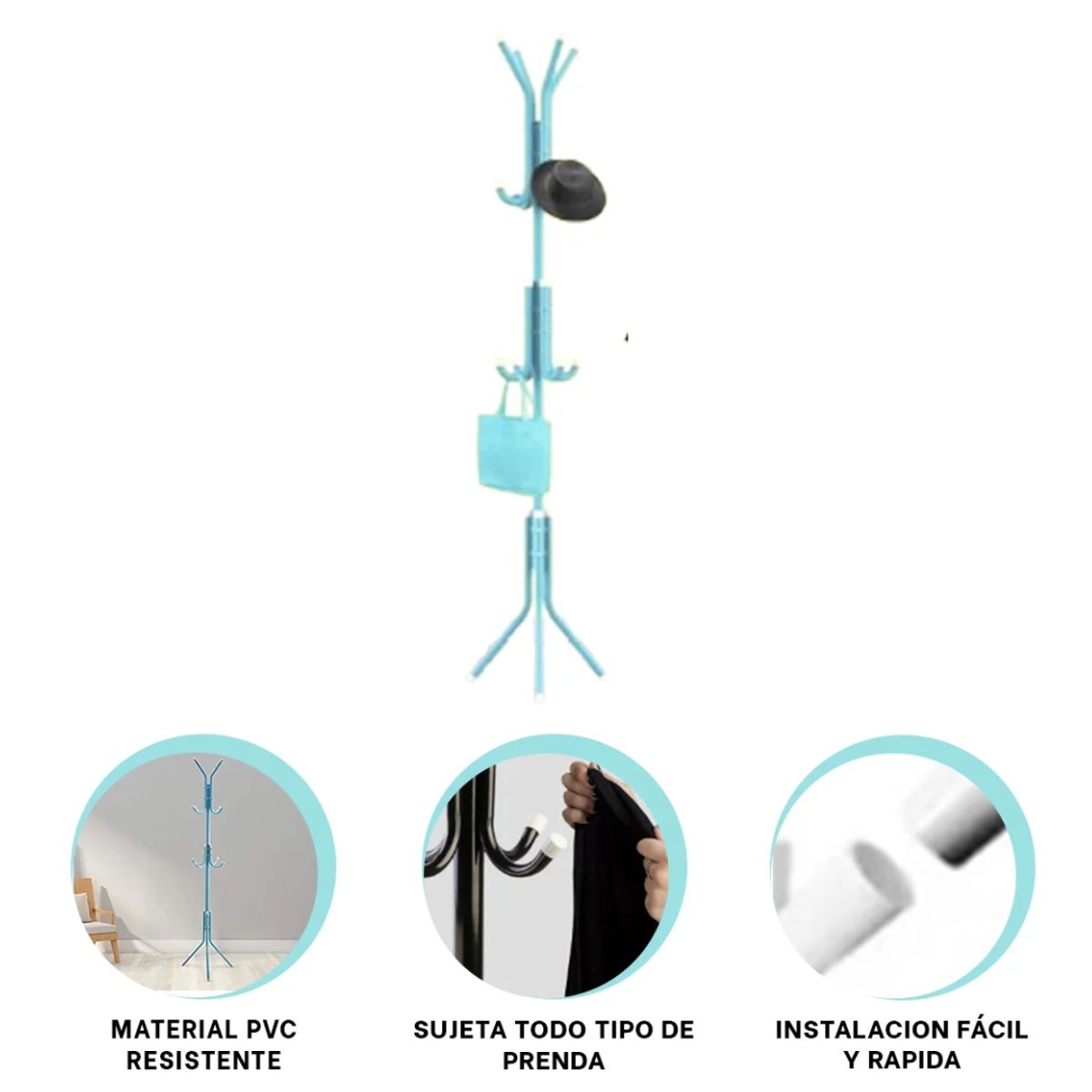 GENERICO - Perchero de Pie Metal Organizador Colgador Estante 1.75 MT Celeste