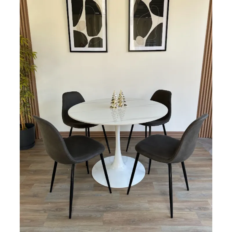 GENERICO - Juego de comedor Mesa Tulip con tablero de piedra sinterizada y 4 sillas Cádiz