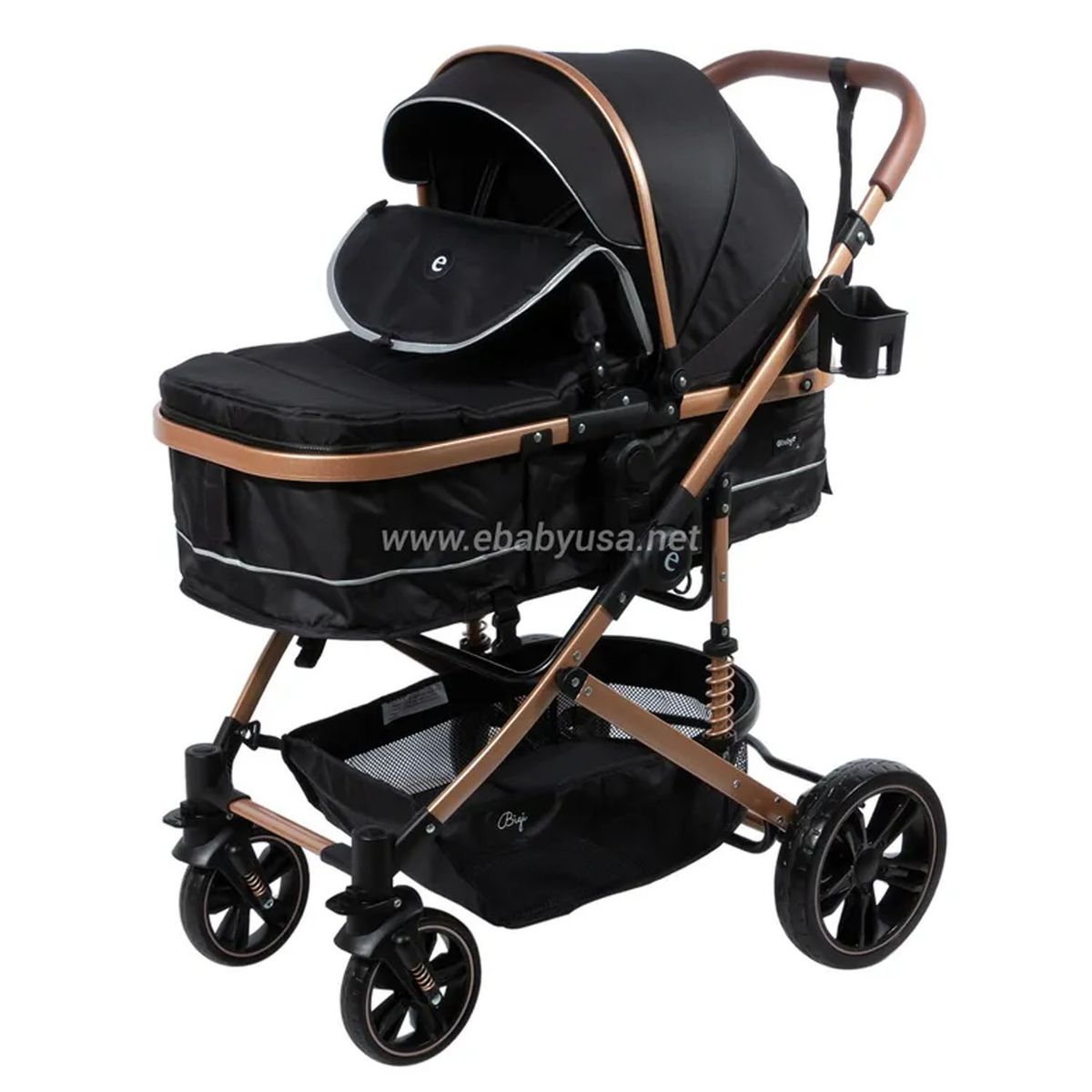 EBABY - Coche Moises para Bebe Bigi con Mango Reversible Negro