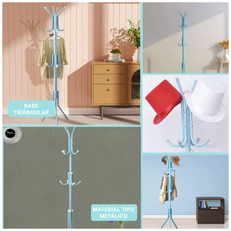 GENERICO - Perchero de Pie Metal Organizador Colgador Estante 1.75 MT Celeste