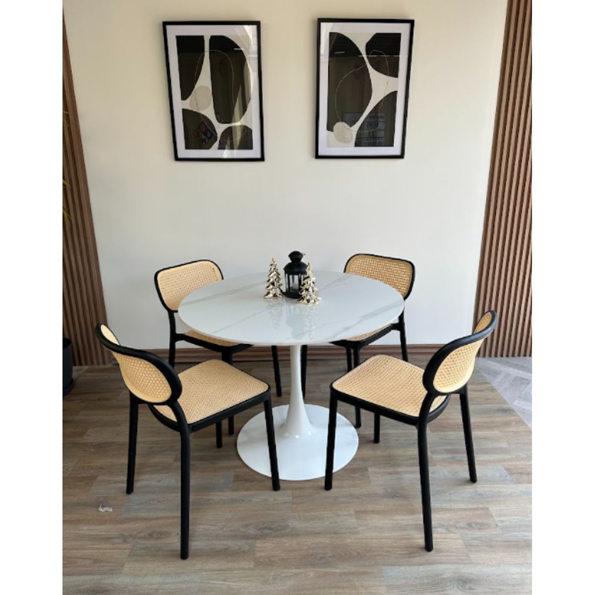 GENERICO - Juego de comedor Mesa Tulip con tablero de piedra sinterizada y 4 sillas Cairo