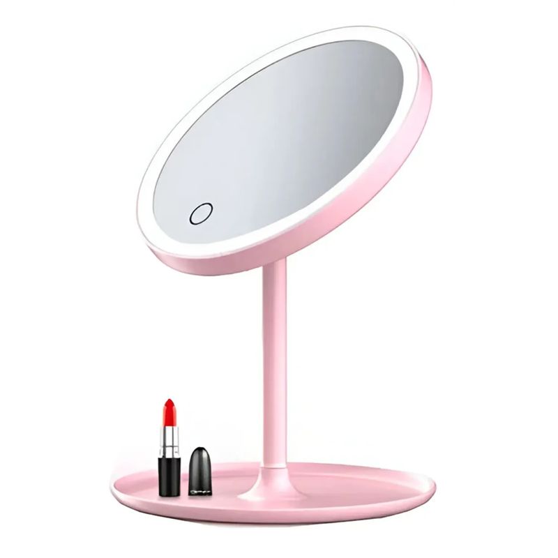GENERICO - Espejo Cosmetico Maquillaje LUZ LED Redondo Encendido táctil - Rosado