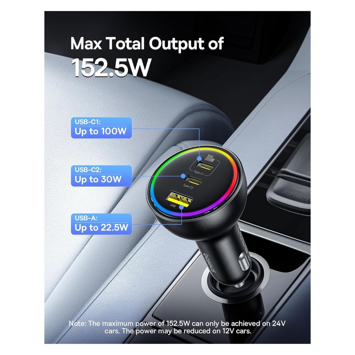 BASEUS - Cargador de Carro 152W Carga Rapida QC40 PD30 con Cable Baseus