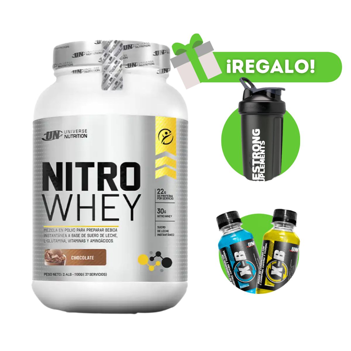 UNIVERSE NUTRITION - PROTEÍNA NITRO WHEY 1K CHOCOLATE + SHAKER + XB