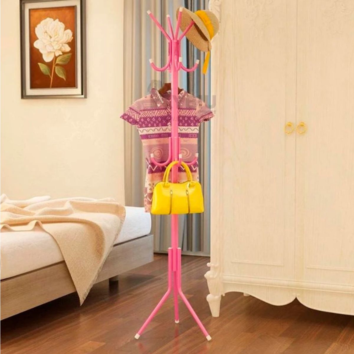 GENERICO - Perchero de Pie Metal Organizador Colgador Estante 1.75 MT Rosado