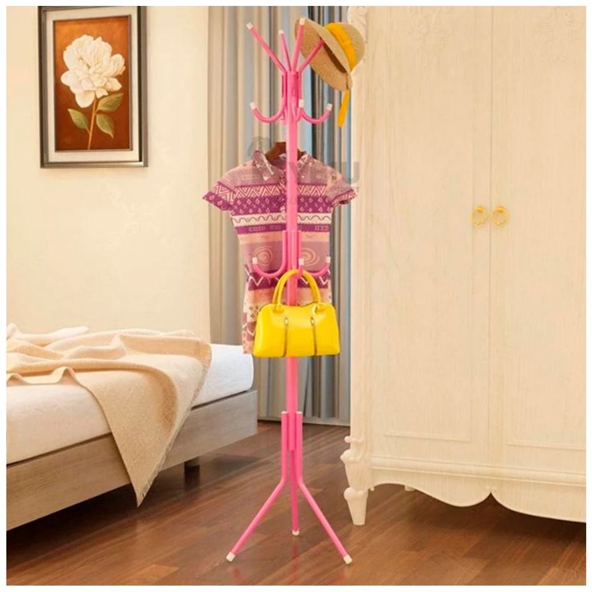 GENERICO - Perchero de Pie Metal Organizador Colgador Estante 1.75 MT Rosado