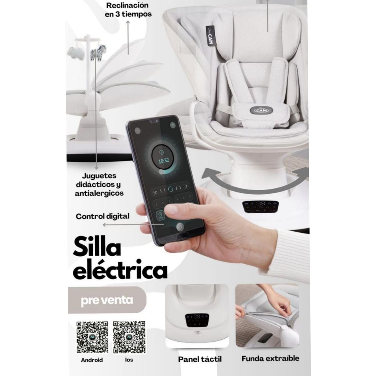 CAM - Mecedora eléctrica táctil Rocking Chair Baby Cam BLANCO
