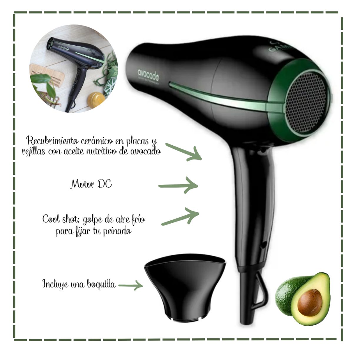 GAMA - Combo Avocado Plancha Elegance ONOFF+ Secadora Bora