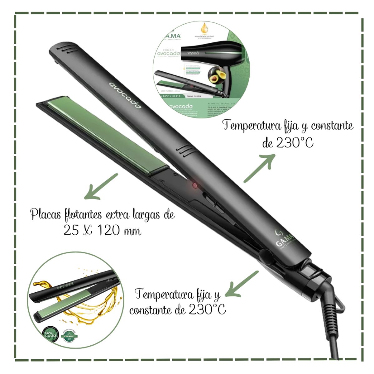 GAMA - Combo Avocado Plancha Elegance ONOFF+ Secadora Bora