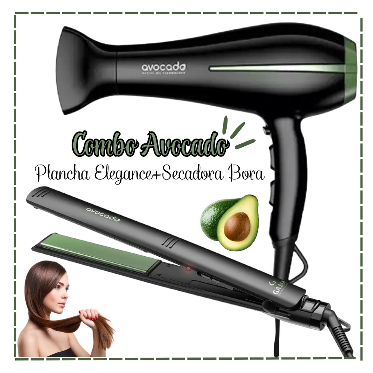 GAMA - Combo Avocado Plancha Elegance ONOFF+ Secadora Bora