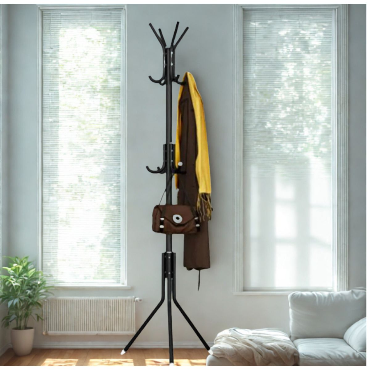 GENERICO - Perchero de Pie Metal Organizador Colgador Estante 1.75 MT Negro