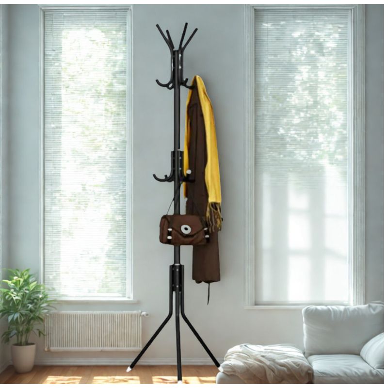 GENERICO - Perchero de Pie Metal Organizador Colgador Estante 1.75 MT Negro