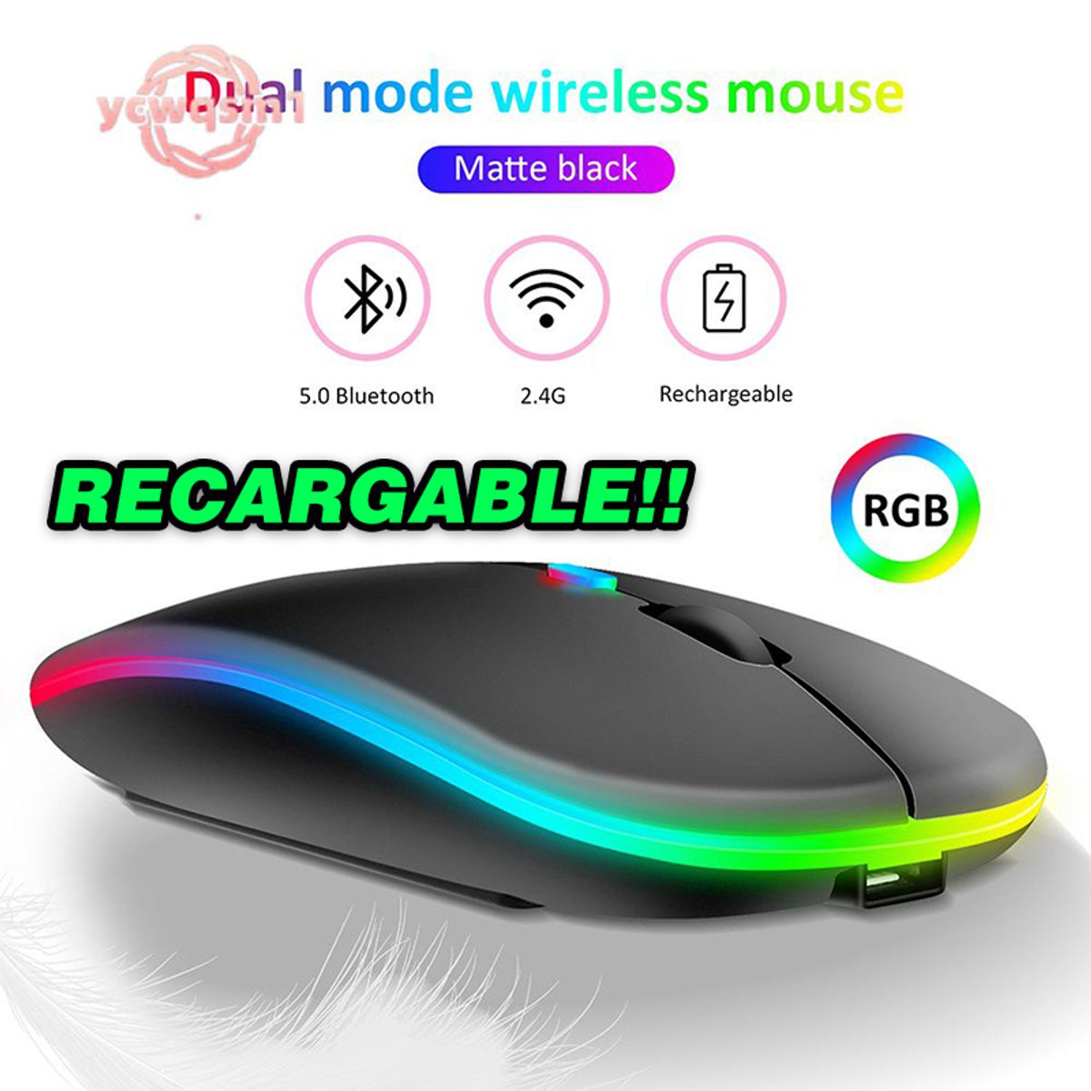 GENERICO - Mouse inalambrico recargable rgb led 3200 dpi 2.4 ghz bluetooth slim