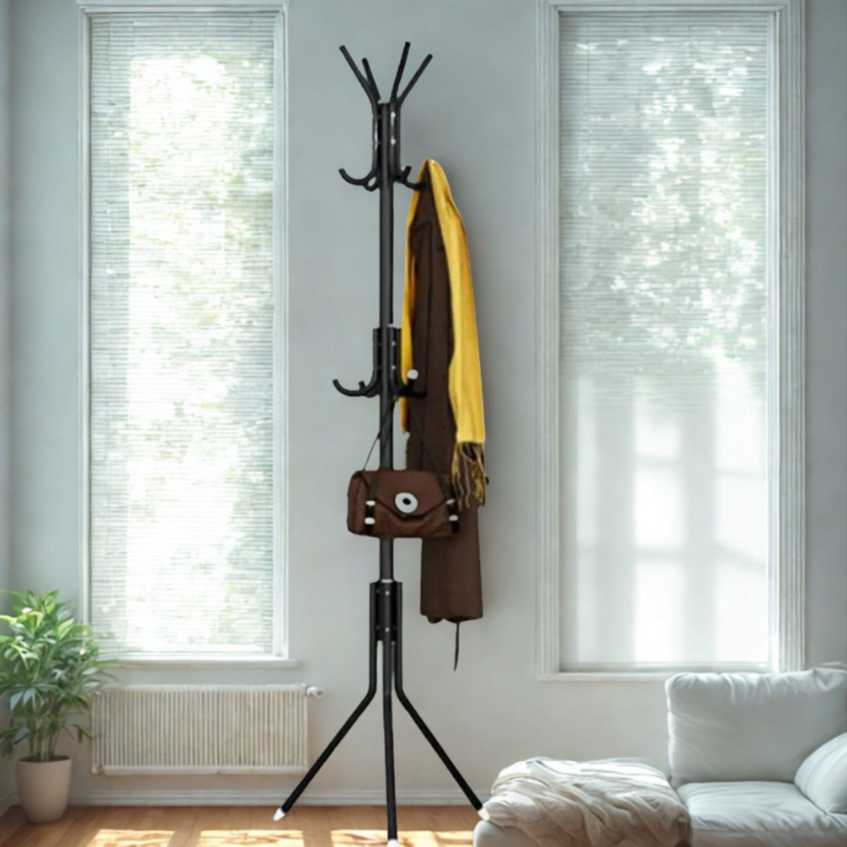 GENERICO - Perchero de Pie Metal Organizador Colgador Estante 1.75 MT Negro