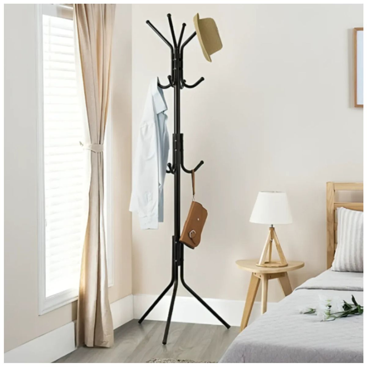 GENERICO - Perchero de Pie Metal Organizador Colgador Estante 1.75 MT Negro