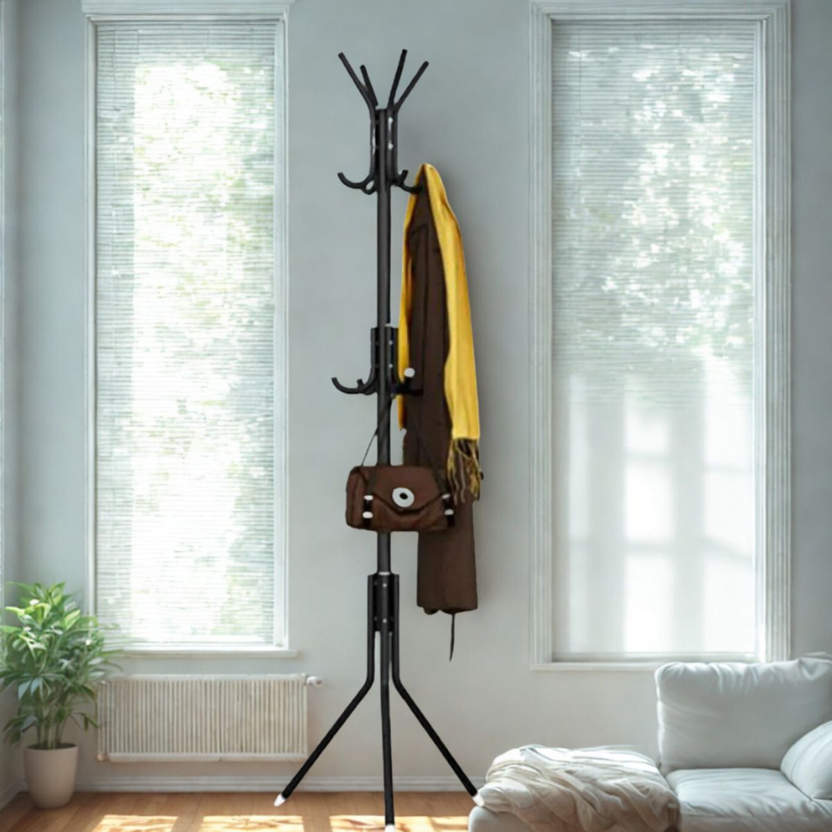 GENERICO - Perchero de Pie Metal Organizador Colgador Estante 1.75 MT Negro