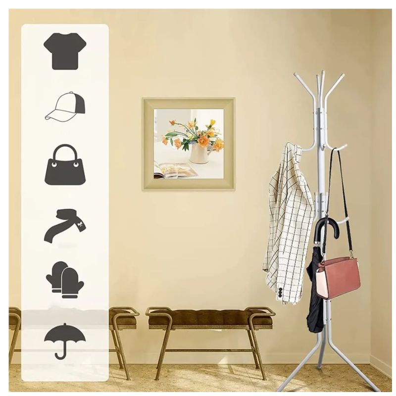 GENERICO - Perchero de Pie Metal Organizador Colgador Estante 1.75 MT Blanco