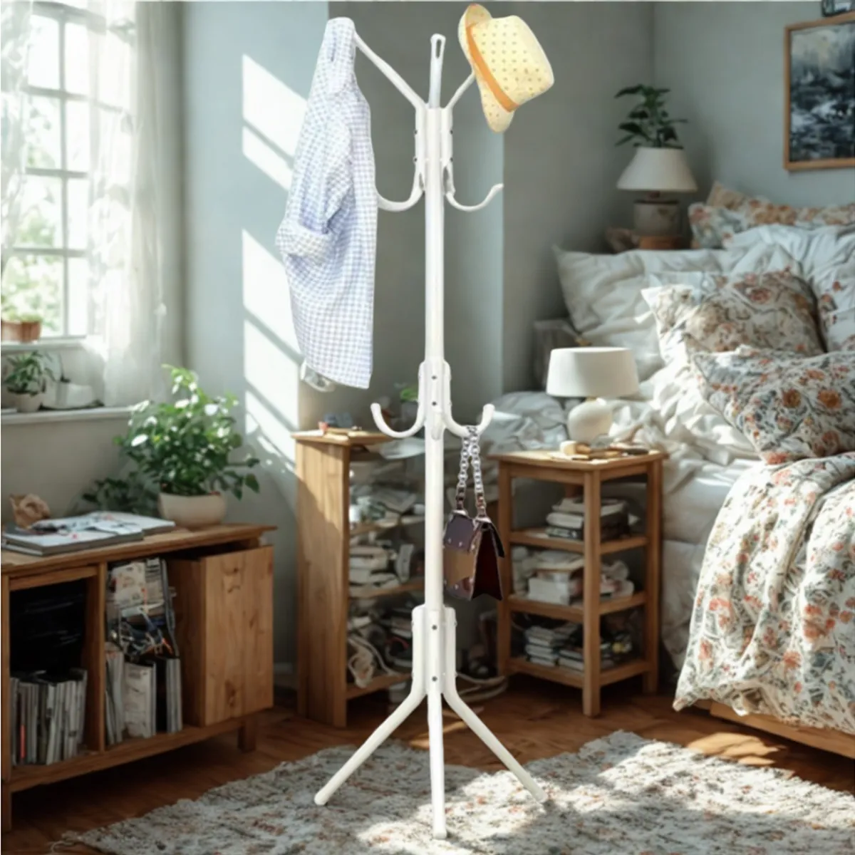 GENERICO - Perchero de Pie Metal Organizador Colgador Estante 1.75 MT Blanco