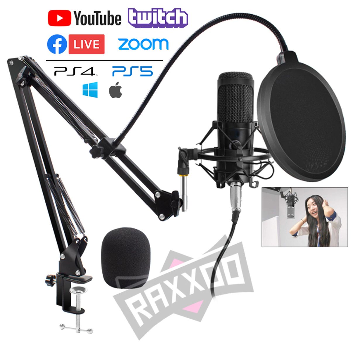 GENERICO - Micrófono Condensador USB Gaming Microfono Streaming Podcast