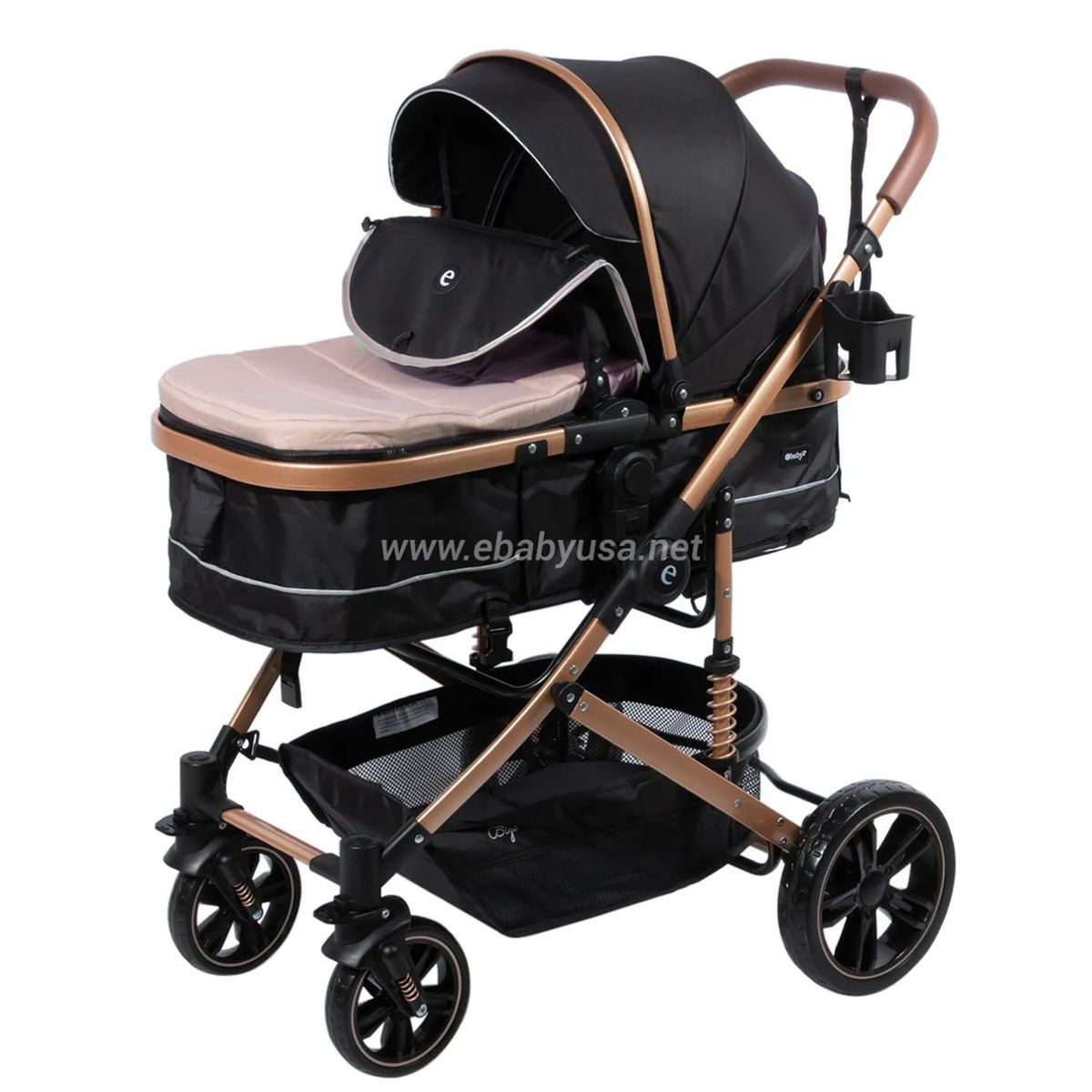 EBABY - Coche Moises para Bebe Bigi con Mango Reversible Beige