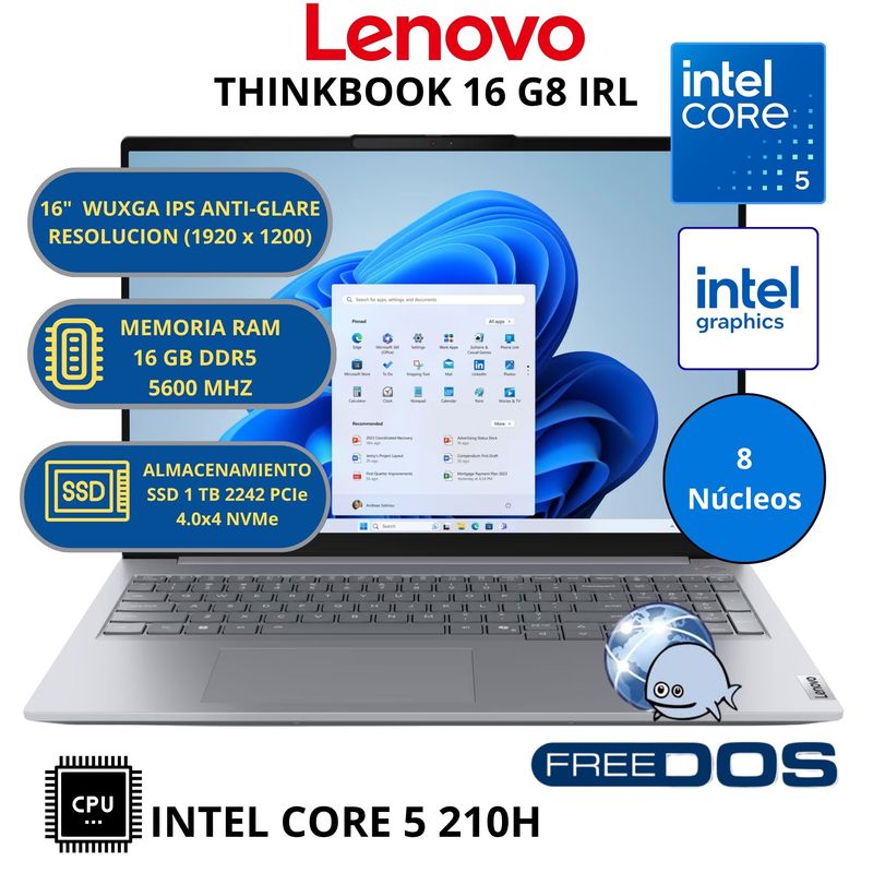 LENOVO - Laptop Lenovo THINKBOOK 16 G8 IRL INTEL CORE 5-RAM 16GB SSD 1TB 16" WUXGA