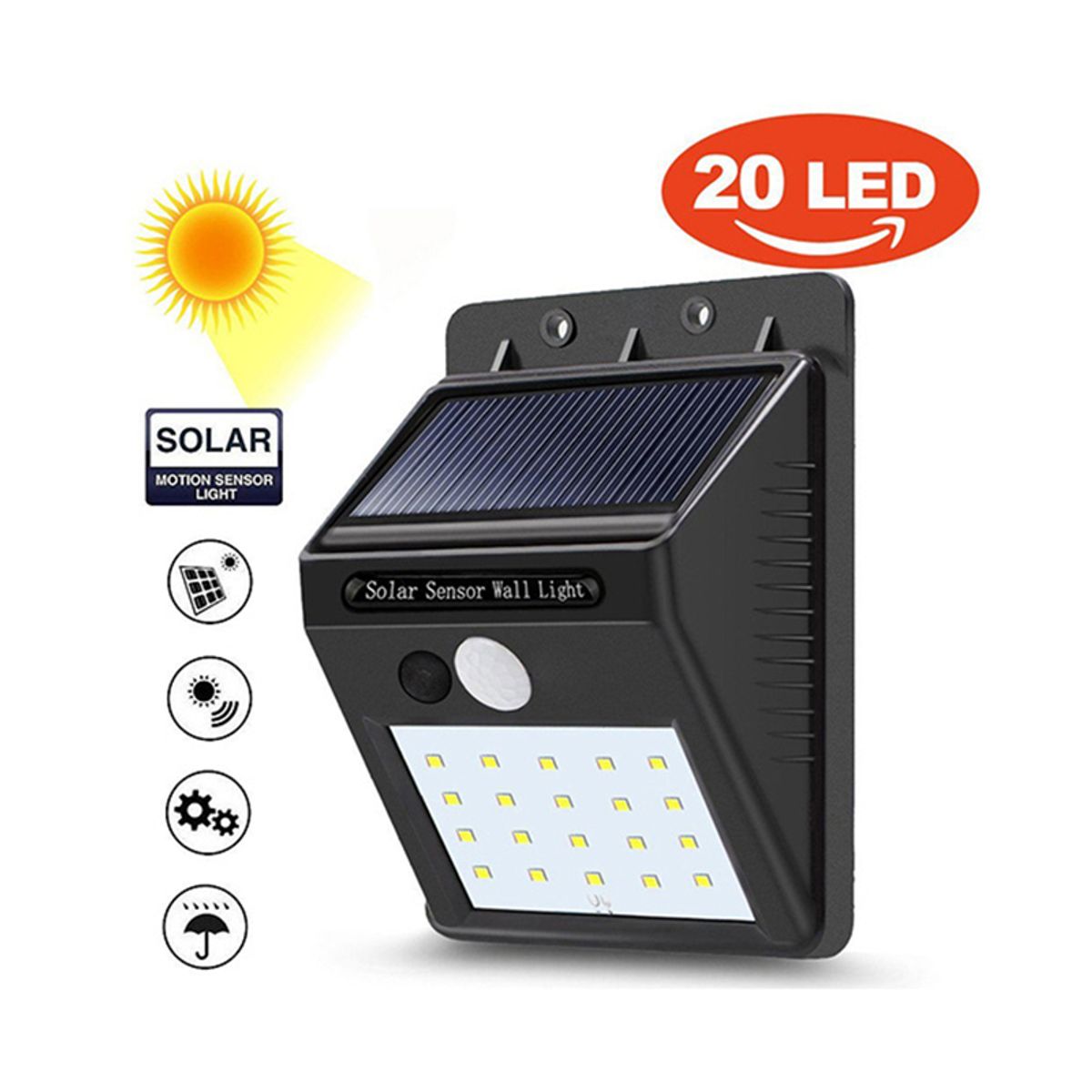 GENERICO - Kit 2 foco lampara led luz solar con sensor movimiento 20 led reflect