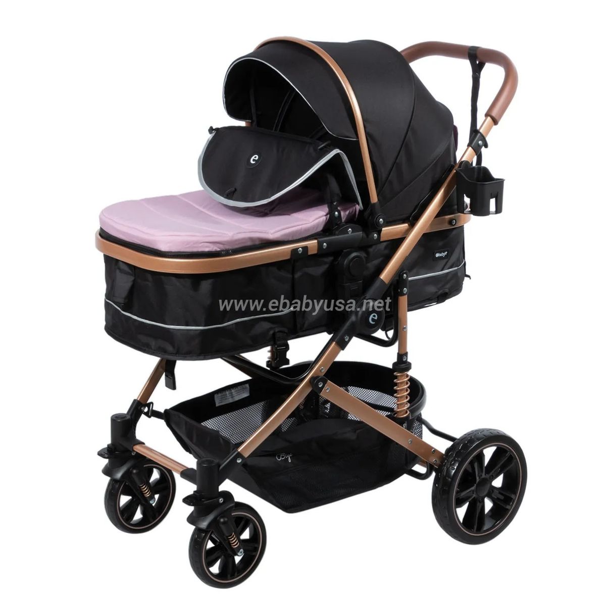 EBABY - Coche Moises para Bebe Bigi con Mango Reversible Rosado