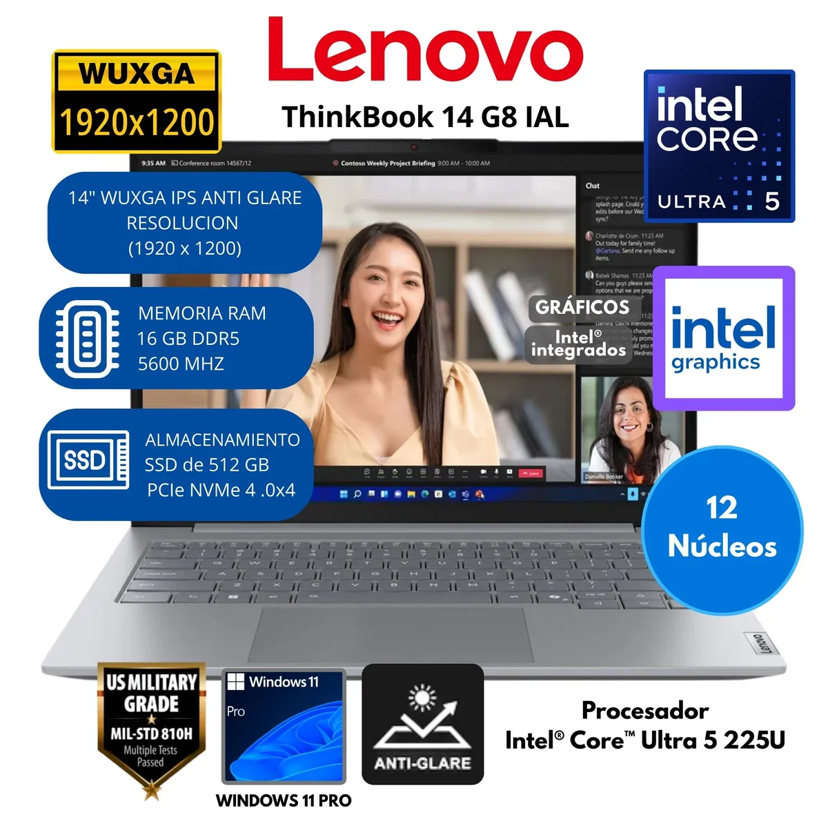 LENOVO - Laptop Lenovo ThinkBook  Intel Core Ultra 5 (14 G8 IAL) RAM 16 GB SSD 512 GB 14" WUXGA IPS Windows 11