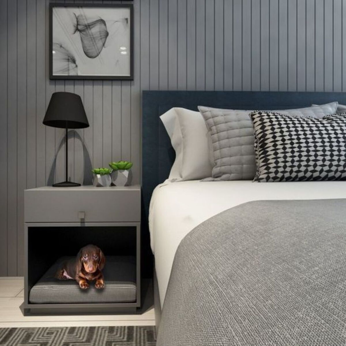 TU MESITA - Velador para Mascota Moderno Abiel 1 Cajón Color Taupe TU MESITA